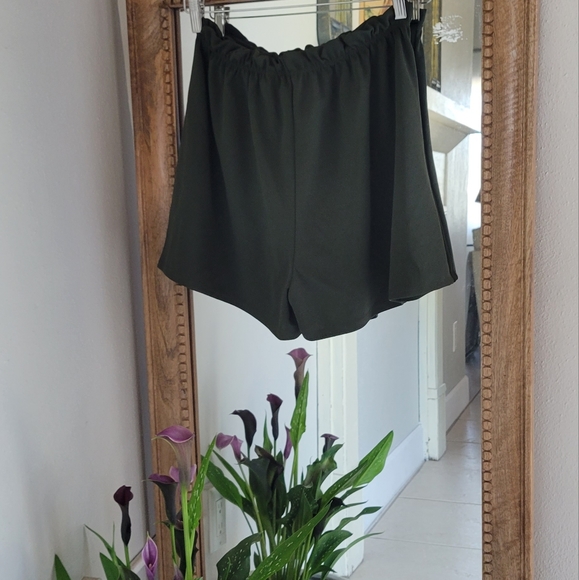 NWT AUTUMN SUNSET Olive Green Highwasted Paper Bag Shorts - Picture 10 of 11